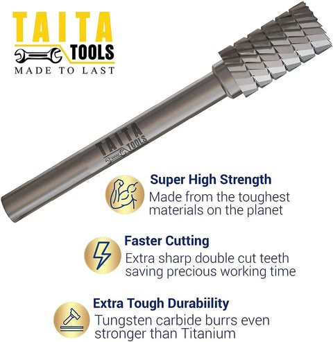 Super Sharp Double Cut Sa Three Tungsten Carbide Burr Bit With Quarter Inch Shank highlighting features and strength