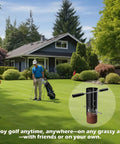 Man using Pro Grade Portable Golf Hole Cutter Kit With 4 Inch And 6 Inch USGA Standard Holes in a backyard putting green