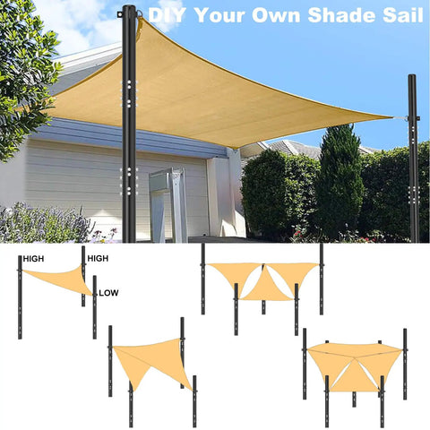 Heavy Duty Shade Sail Poles Kit, 2 Pack Steel Posts with D Clamp, Outdoor String Light Supports for Patio and Backyard, 2.36 Inch Diameter, Sturdy Weatherproof Build, Easy Install