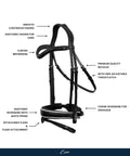 Dressage Bridle With White Piping Top Notch Padded Leather English Bridle Detachable Flash And Web Reins Comfort Fit Side View