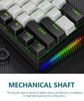 Compact 61 Key Wired Gaming Keyboard With Dope Rgb Backlights Adjustable Brightness And Movement Speed Slick Mechanical Switches Nailed It Design For Tiny Desks Crisp Typing And Flat Out Game Day Action Locked In Accuracy close-up view of mechanical keys with RGB backlighting and typing features.