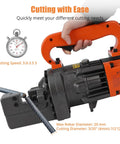 1250w Electric Hydraulic Rebar Cutter Tool For 3/4 Inch #5 Steel Bar Cutting In Just 3.5 Seconds With Pure Copper Motor and user gripping handle.