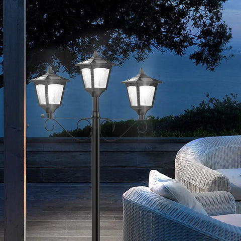 72 Inch Solar Lamp Post Lights Triple Head Outdoor Post Light For Garden Lawn And Planter Vintage Street Style With Easy Install And Upgraded Solar Panels Delivers 45 Lumens Total For A Bright Dope Nighttime Glow