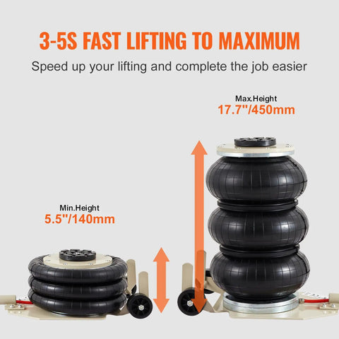 Straight Up Heavy Duty Triple Bag Air Jack 6600 Lbs Pneumatic Lifter With Six Steel Guide Rails Rock Solid Build For Quick Garage Jobs And Zero Hassle Vehicle Lifting