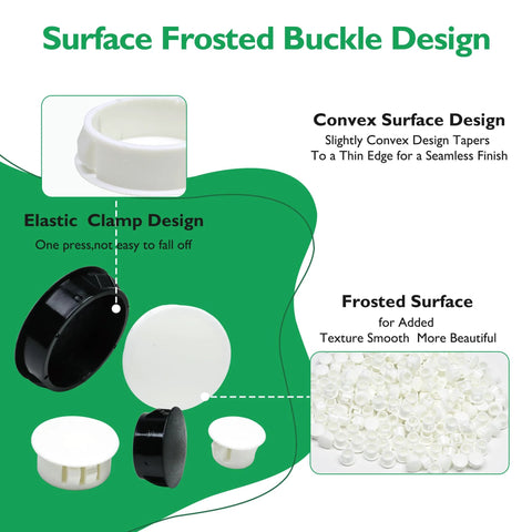 1-1/2 Inch Plastic Hole Plugs Flush Snap-In Round Hole Covers, white nylon, RoHS compliant, frosted surface detail and design features