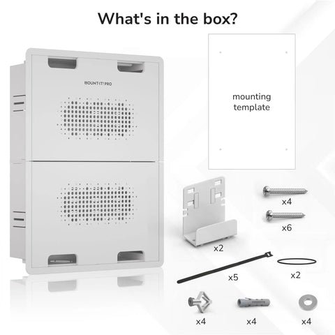 In Wall Recessed TV Box For Home Theater Components And Network Gear With Heavy Duty Ventilation Panels, includes mounting template and hardware.