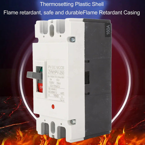 Side view of Two Pole 160 Amp Direct Current Miniature Circuit Breaker 20kA Short-Circuit Capacity 1000V Rating