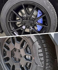 Top view of Tesla wheel with Matte Black 24 Piece Wheel Lug Nut Covers Set For Cybertruck Model Y Model 3 21mm inner hex