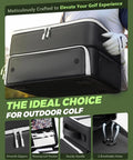 Person carrying Durable Golf Trunk Organizer For Cars, spacious gear storage with water repellent exterior and stain proof liner.