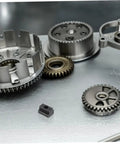 Six Piece Precision T Slot Bolt And Nut Assortment Kit For Machine Vise Tooling Self Locking Anchors on metal surface, showing gears and hardware.