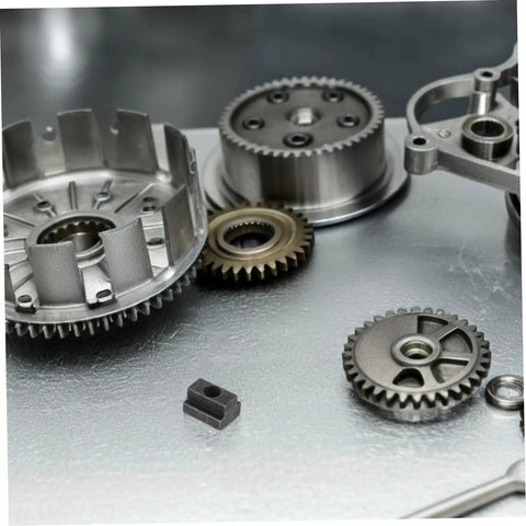 Six Piece Precision T Slot Bolt And Nut Assortment Kit For Machine Vise Tooling Self Locking Anchors on metal surface, showing gears and hardware.