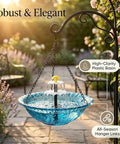 Solar Powered Hanging Bird Bath Fountain With Cascading Water Feature For Gardens And Patios, decorative blue bowl