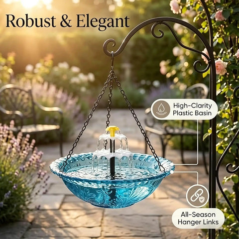 Solar Powered Hanging Bird Bath Fountain With Cascading Water Feature For Gardens And Patios, decorative blue bowl