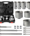 Heavy Duty Concrete Hole Saw Kit With Tungsten Carbide Core Bits And SDS-Plus SDS-Max Shanks, 16-Piece Set with case and tools