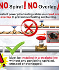 HEATIT water pipe heating cable, black, installed in a straight line for 120V freeze protection