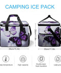 Front and side view of Insulated Picnic Backpack Tote Bag With 30L Capacity White Purple Butterflies Cooler Bag Leakproof Waterproof