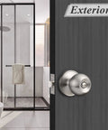 Privacy Interior Door Knobs And Bed Bath Levers No Key Needed Brushed Nickel Lockset shown on wooden door near bathroom
