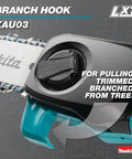 18V LXT Brushless Cordless Extendable Pole Saw With 14 Ft Reach, close-up of branch hook for pulling trimmed branches