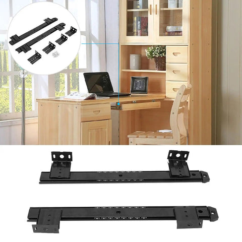 Level Up Your Workstation Game With This Sweet 2 Pack 14 Inch Keyboard Slide Drawer Rails crafted from heavy cold rolled steel in black.