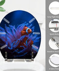 Laid Back Island Life Round Toilet Seat Cover featuring clownfish and anemones, sturdy resin material, quick release design, fits standard toilets.