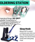 Three In One Hot Air Rework Soldering Station With DC Power Supply 30V 5A PID Temperature Control in use on circuit board