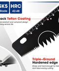 Close-up of 16 Inch Universal Handsaw With Non Slip Ergonomic Handle Anti Rust SK5 Steel Blade With Black Teflon Coating