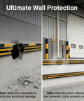 Before and after showing Heavy Duty Rubber Wall Bumper Guards 5 Pack Impact Resistant Loading Dock And Warehouse Safety Shields.