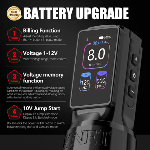 Close-up of Titan Tattoo Machine For Pros With 2400mAh Dual Battery showing color display and control buttons.