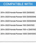 Text listing compatibility for Honda Pioneer models 500, 700, 1000 from 2014-2023.