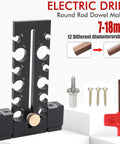 Heavy Duty Adjustable Wood Dowel Maker Jig Kit With Dual Aluminum Blades For Electric Drills showing adjustable hole sizes 7-18mm.