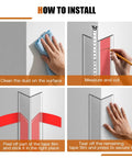 Clear Crystal Pvc Wall Corner Protectors 4 Pack Impact Resistant Corner Guards installation steps showing cleaning, measuring, and applying.