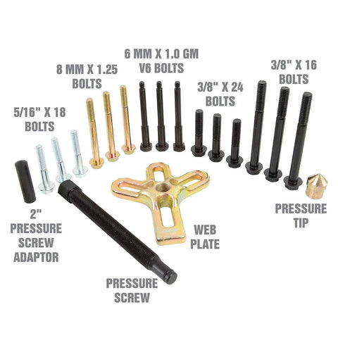Harmonic Balancer Puller Kit For GM 3300 And 3800 V6 Engines Removes Balancers Dampers And Pulleys Includes Metric And SAE Bolts