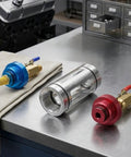 Fabuleta Auto Ac Refrigerant Oil Filter Kit With Clear Visual Inspection Tube, including blue and red connectors, and transparent filter.