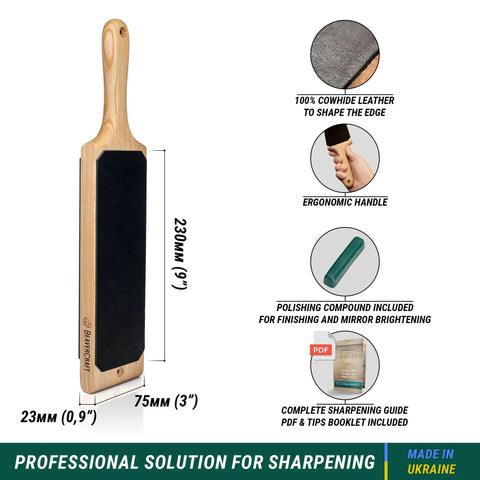 Leather Strop Kit For Knife Sharpening 15.2 Inch With Polishing Compound Dual Sided Razor Sharpener product details