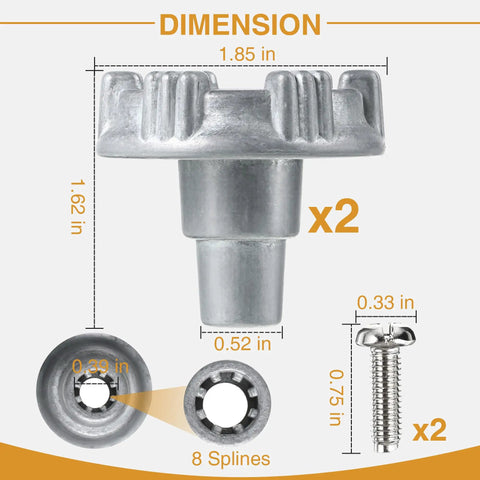 Dimensions of 2 Pack Heavy Duty Outdoor Faucet Handle Repair Kit For RK 14 17MH Replacement, including metal handles and screws