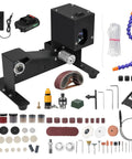 Domary Mini Belt Sander 250W Wet Dry Electric Grinder For Wood Metal Adjustable Angle Forward Reverse Rotation With 10 Sanding Belts Set B US Plug One Battery Portable Bench Tool arrangement with multiple sanding belts and tools.