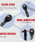 Beefy 3 In 1 Click Torque Wrench Set, showing click-stop, dual-direction 72-tooth ratchet, and quick install features.