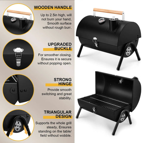 Portable Charcoal Grill Set For Outdoor Grilling And Camping, Compact Tabletop Barbecue With Tools, Thermometer And Chimney