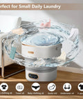 20 Liter Portable Washing Machine Delivering No Sweat Performance And Sweet Compact Build Coupled With Fast Spin Dryer Cycle For Modern Apartments And Delicates with swirling laundry items.