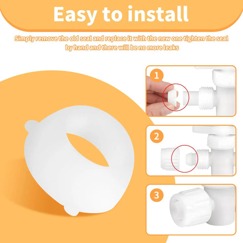 12 Pack Plastic Santoprene Swivel Seals For Half Inch PEX Fittings Cone Washer, Leak Proof And Tight Seal, Compatible With Half Inch FPT Swivel Connectors And RV Water Adapters, Durable Plumbing Accessory showing install steps