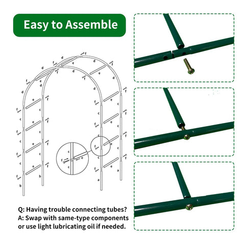 Instruction diagram for Sturdy Metal Garden Arch Trellis For Climbing Plants Dual Shape Design 55.1 By 94.5 Inches Or 91.2 By 76.8 Inches.