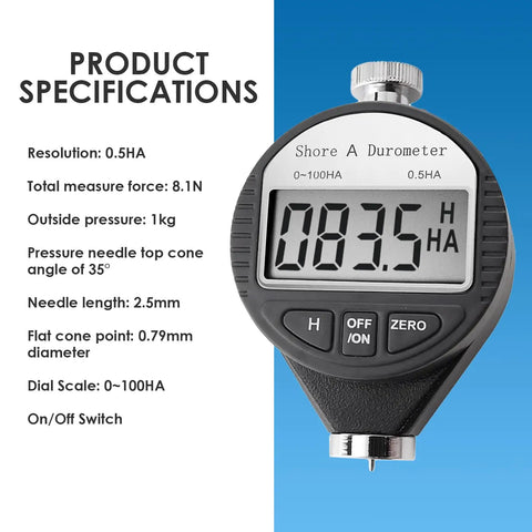 Shore A Durometer Hardness Tester For Rubber And Tire Materials 0 To 100HA Digital Gauge With Large LCD Display Portable And Lightweight ISO 868 7619 Compliant Hold Function Precise Easy Readout Meter