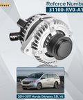 Front view of Beefed Up 12V 130A High Output Alternator for 2014-2017 Honda Odyssey 3.5L V6 with 6 groove pulley, reference OE 31100-RV0-A11