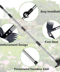 58 Inch Long Handle 2-in-1 Weed Puller And Hoe Garden Tool With A 6-Tine Weed Rake And Sharp Hoe, stainless steel design