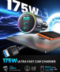 GaN 175W 3 Port Car Charger With USB C PD And QC Fast Charge 100W PD Laptop Port 45W PD Phone Port 30W USB A Adapter