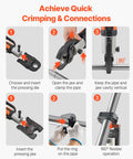 VEVOR 7 Piece VMP Pressing Kit With 3540 Actuator And Jaws For 1/2 To 2 Inch Carbon Steel Piping demonstrating usage steps.