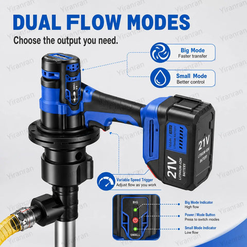 Cordless Electric Oil Drum Pump With 92cm Stainless Steel Tube And Long Hose For Diesel Fuel Transfer Brushless Motor High Flow Rate Fast Transfer Jobsite Convenience Heavy Duty Battery Operated Portable