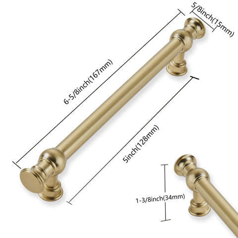 Diagram of a Champagne Bronze Cabinet Pulls In 5 Inch Hole Center For Cupboard And Drawer 10 Pack, showing dimensions and design.