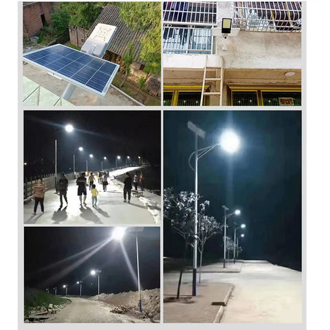 Heavy Duty Solar Security Lights Bringing Knockout Visibility With Smart Motion Sensor LED Flood Lighting And No Sweat Installation For Fences And Porches, showing solar panels and illuminated pathways at night.