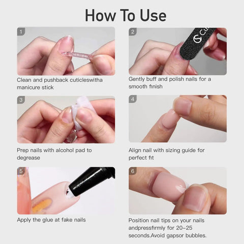 Step-by-step guide on using CurvLife Short Square Chrome Press On Nails with Electric Mirage Colorful Finish.